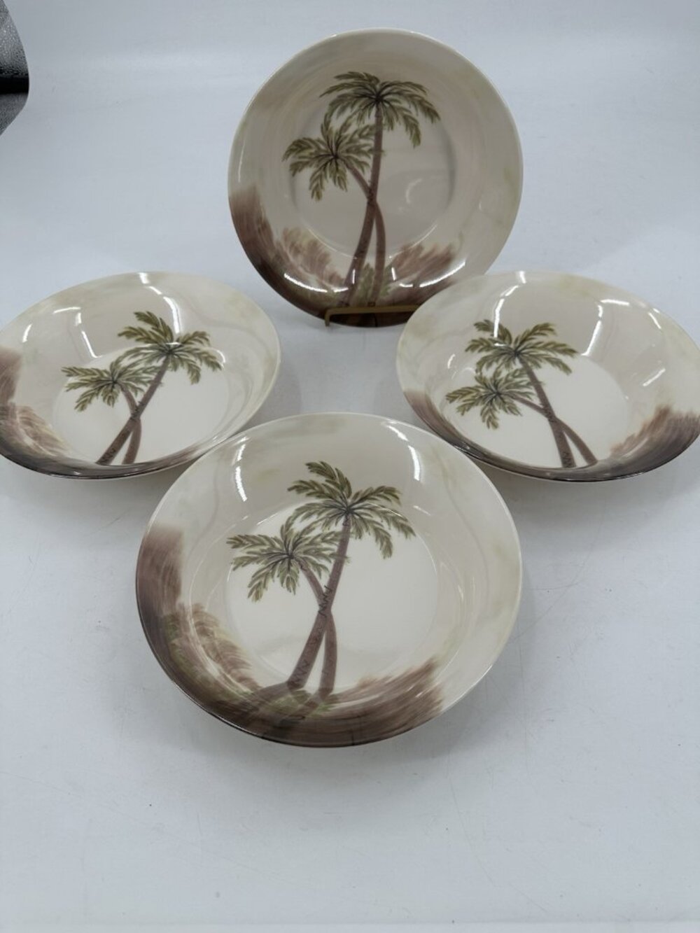 Ping’s Melamine Soup/Dessert Bowl Palm Trees Green Tropical Coastal Beach (4)